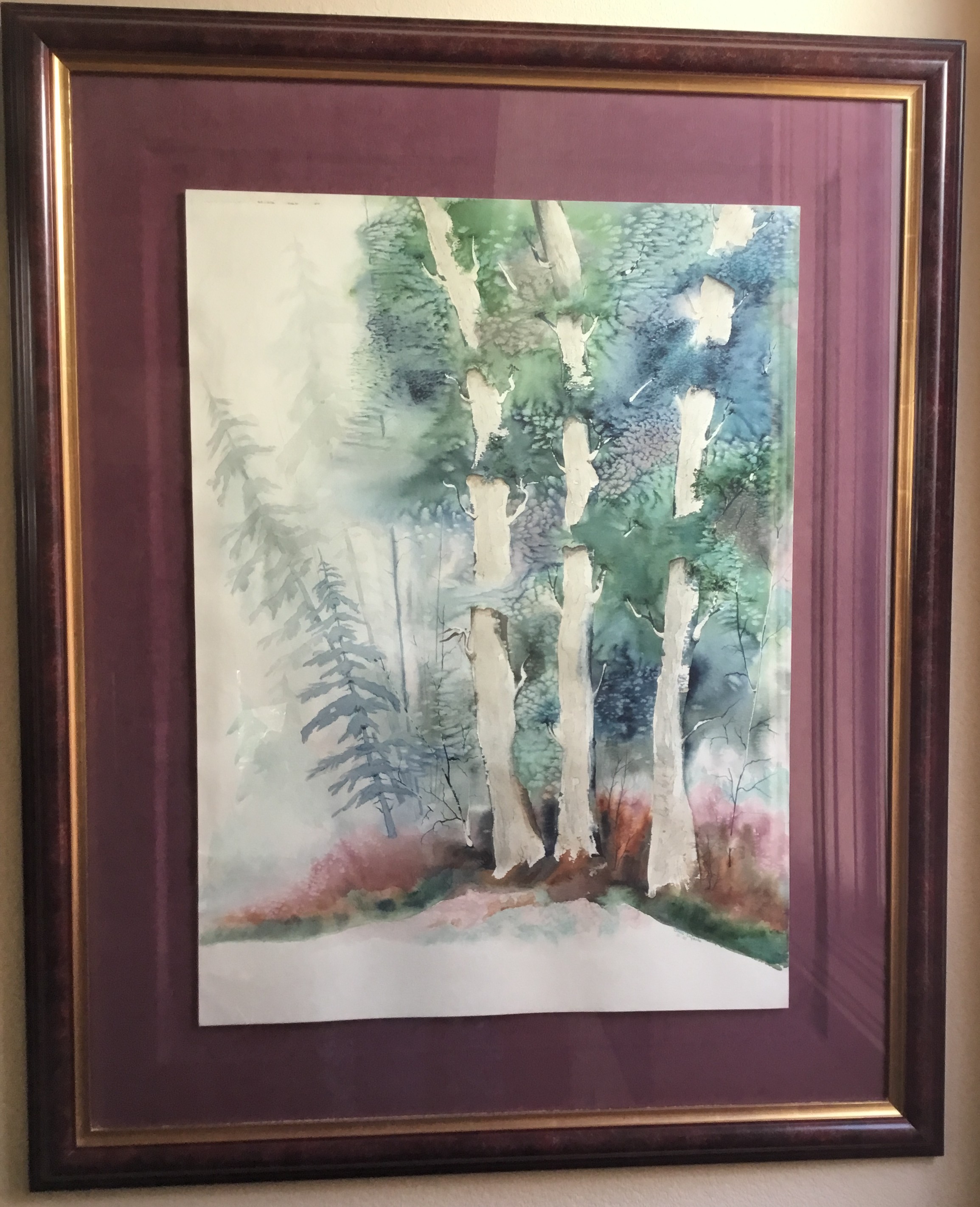 Framed Watercolor Birch Forest Landscape by Diana Laferla Image