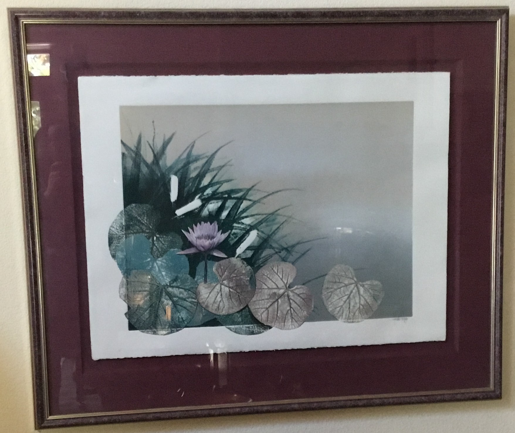 Framed Botanical Water Lily Art Print – Matted Wall Décor Image