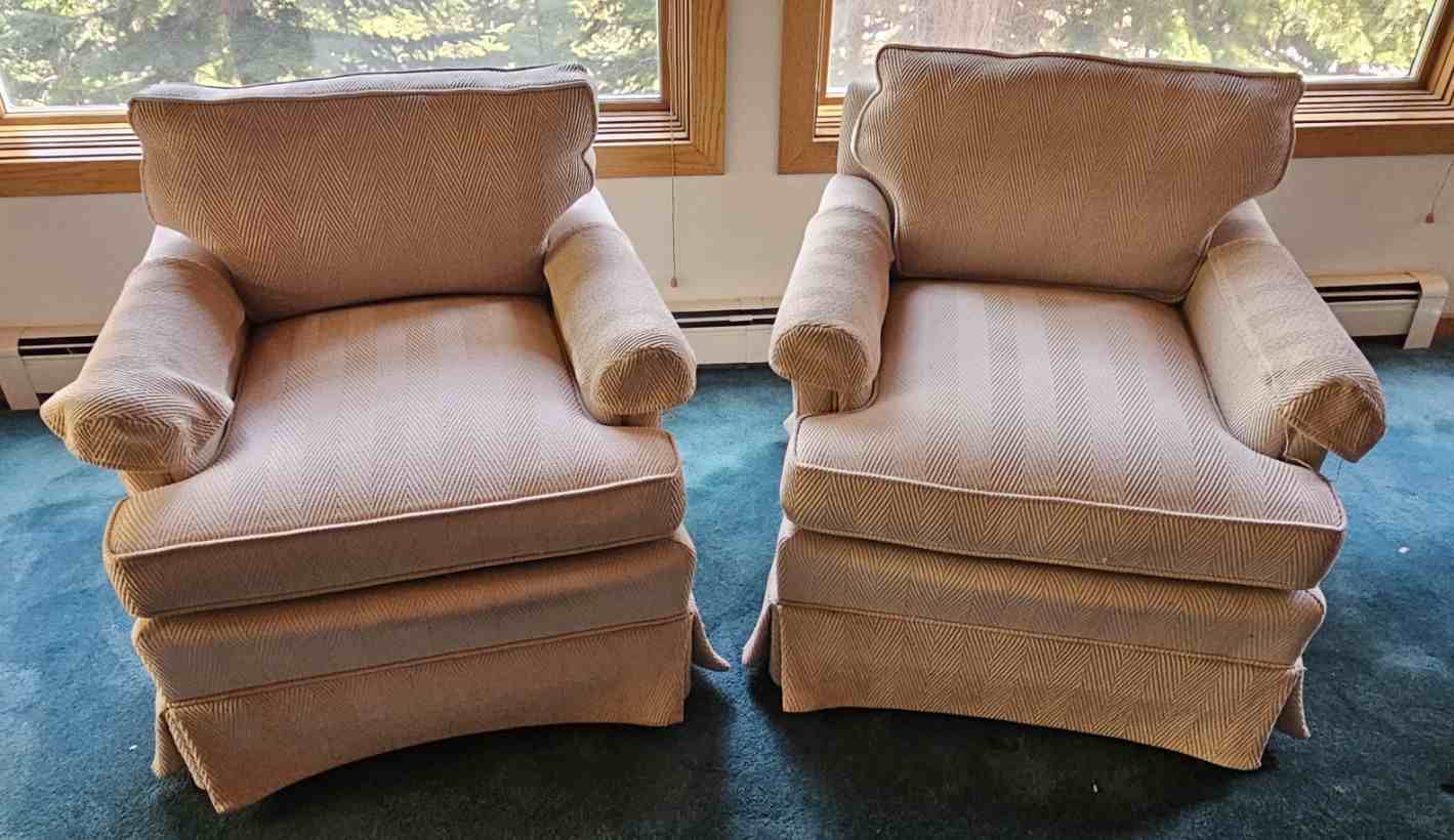 Pair of Vintage Schoonbeck Club Chairs with Skirted Base by Henredon Image