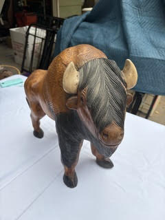 Hand Carved Bison Statue Image