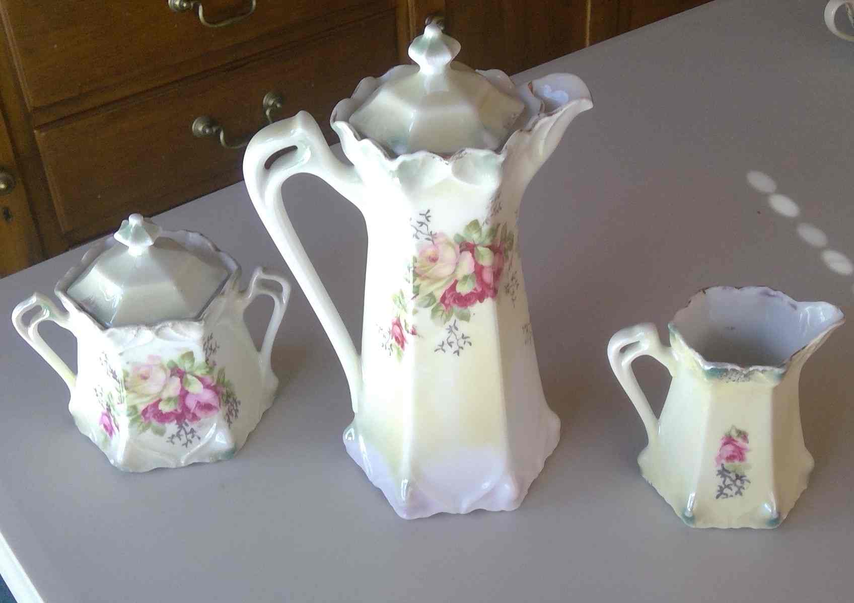 Antique German Porcelain Chocolate Set – Hand-Painted Floral, c. Early 1920s Image