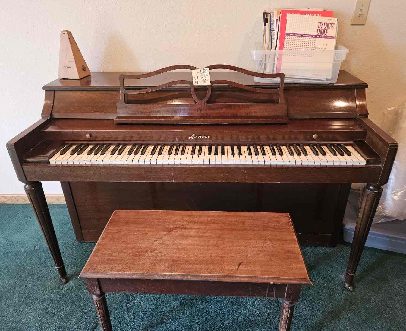 Baldwin Acrosonic Spinet Piano w/ Bench – Solid Wood, Great Condition - $550 Image