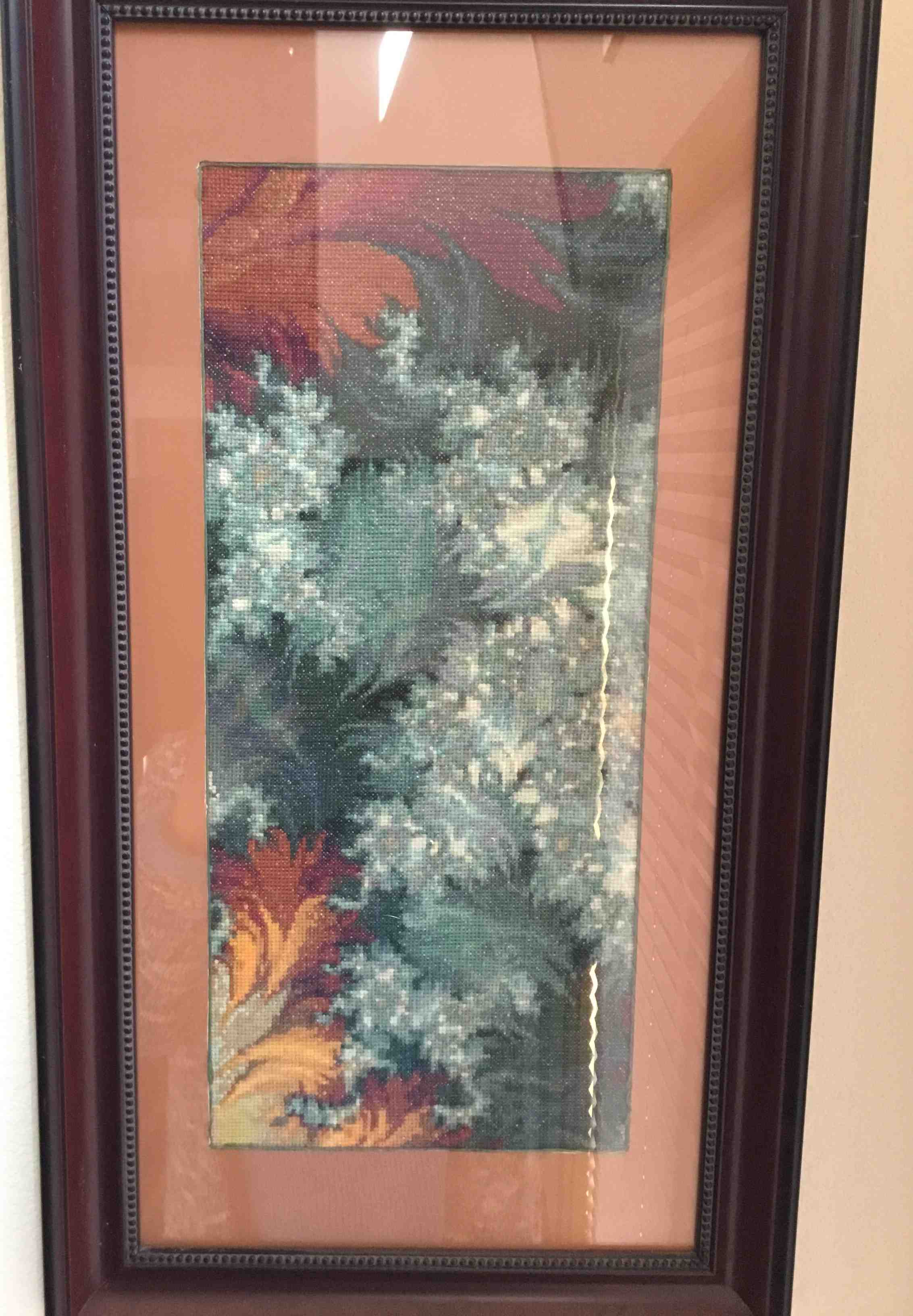 Framed Needlepoint Tapestry Textile Art – Abstract Botanical Design Image