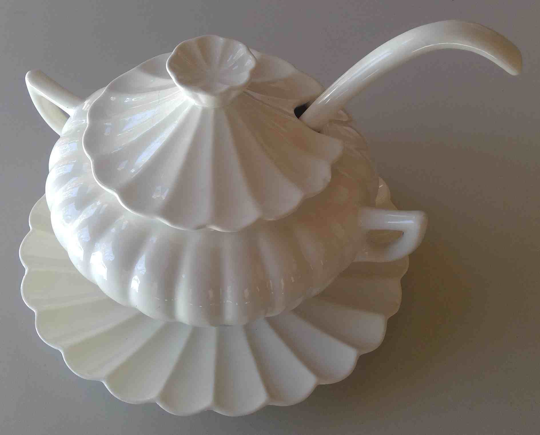 Vintage White Ceramic Soup Tureen with Lid, Ladle & Underplate - OUSA C-618 Image