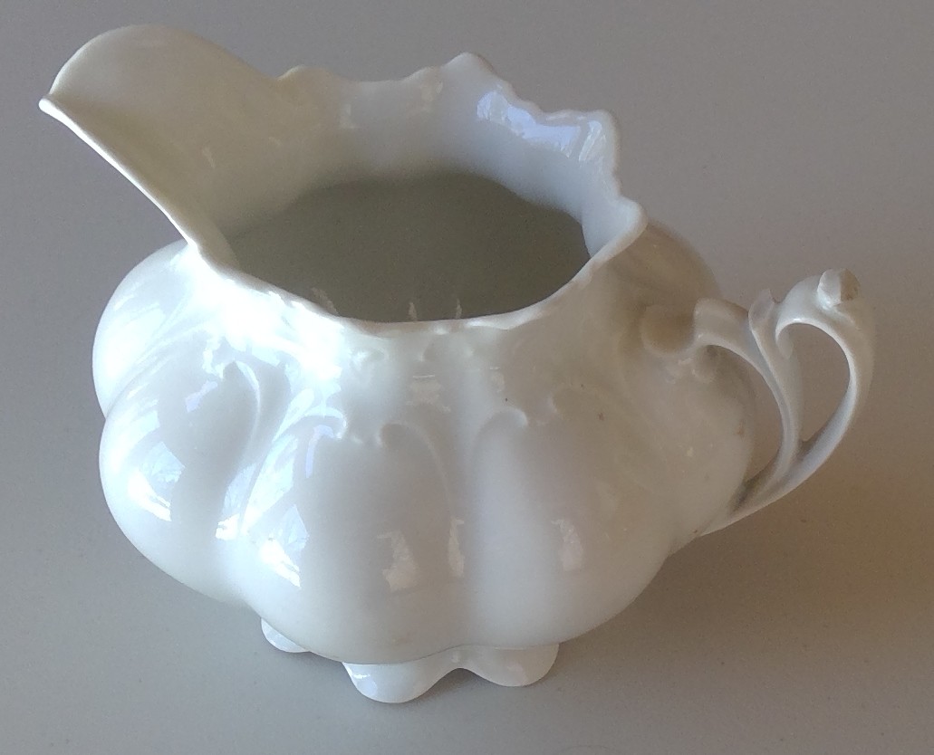 Vintage MZ Austria Porcelain Creamer – Ornate White Embossed Design Image