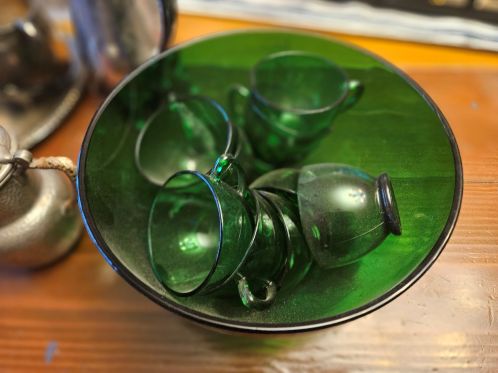 Vintage Anchor Hocking Forest Green Glass Punch Cups Set Mid Century Modern 1950s 1960s Image