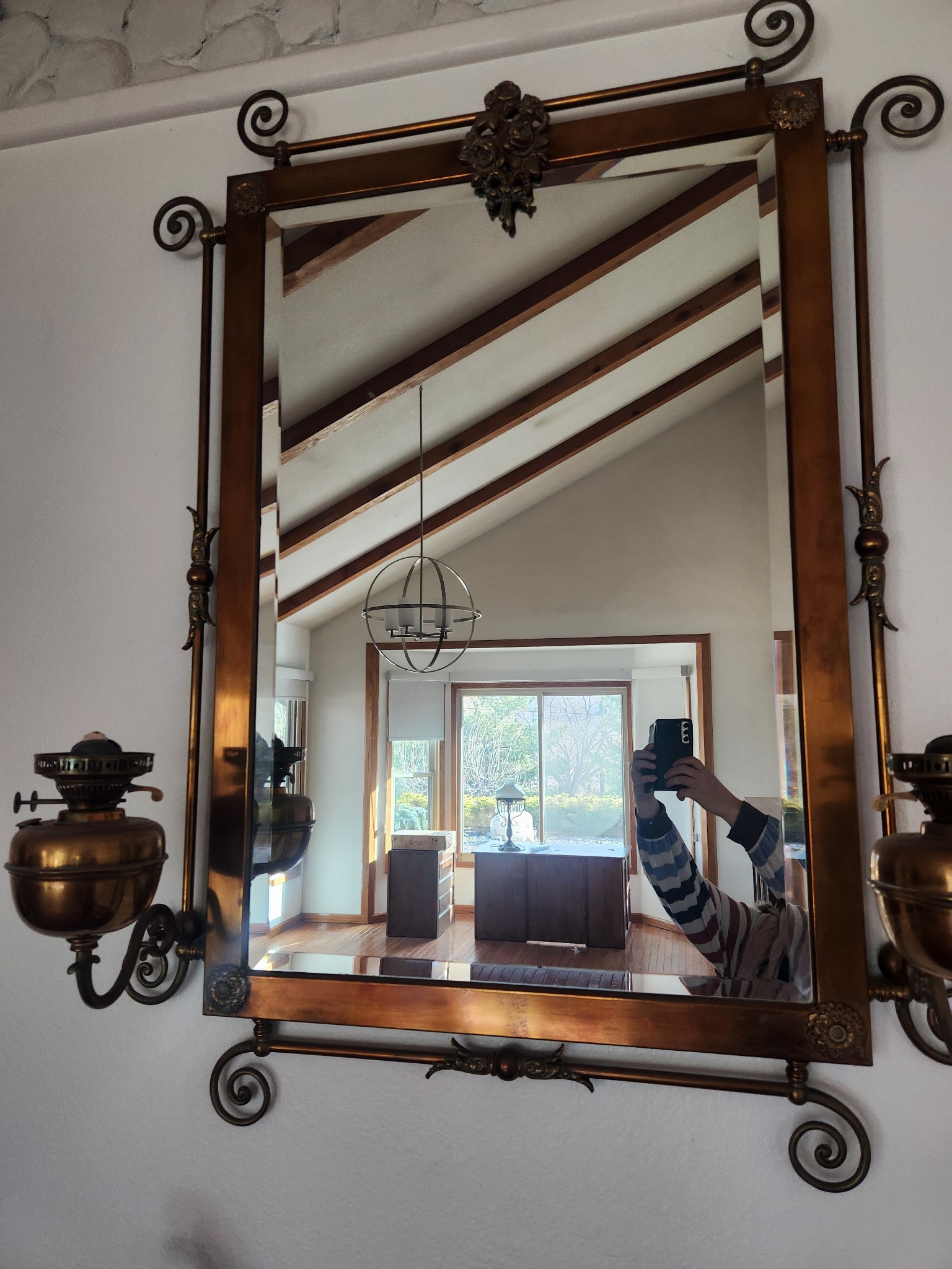 Antique Mirror with Lamps and Antique Washstand Set Image