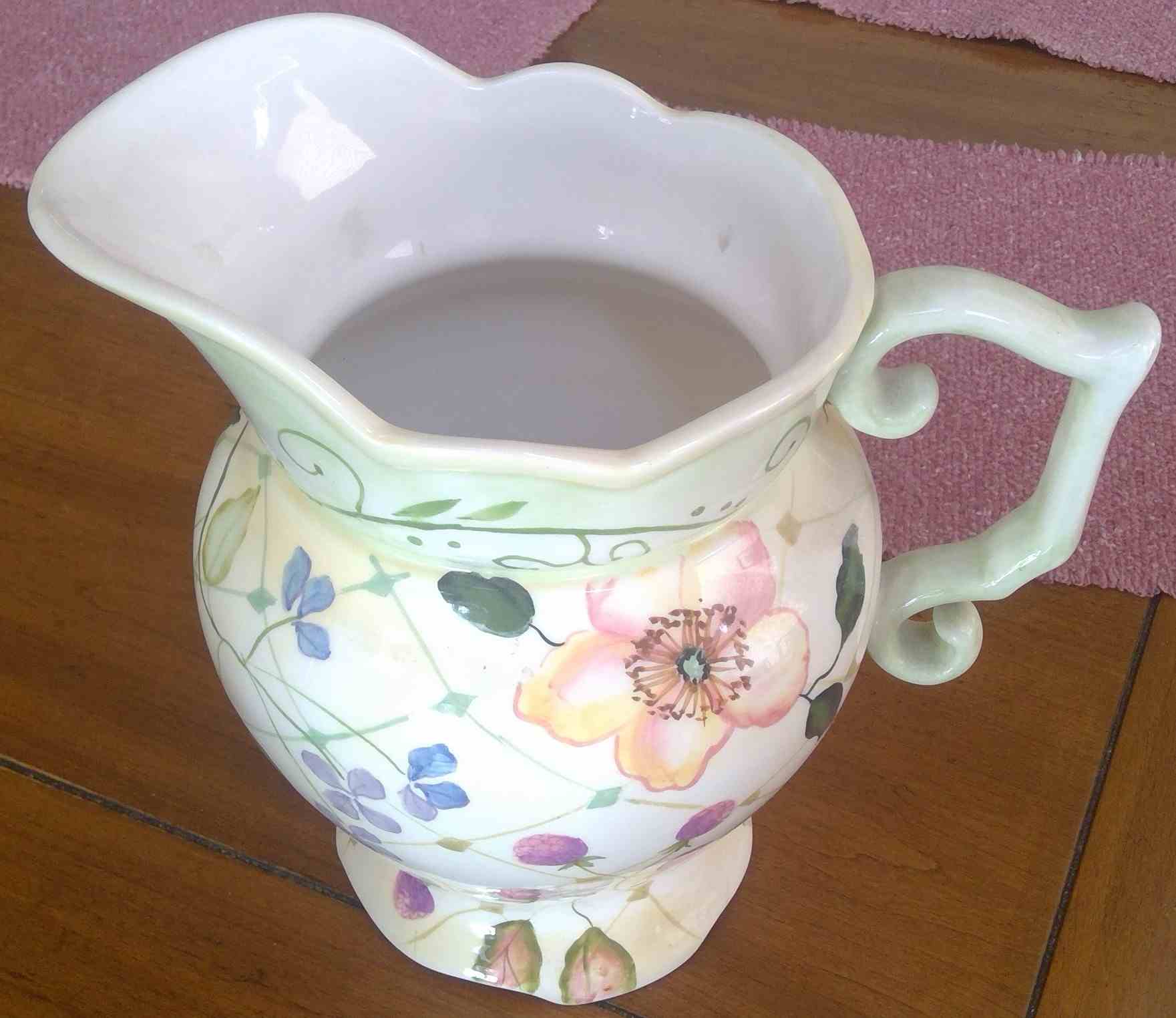 Vintage Tracy Porter Hand-Painted Floral Ceramic Pitcher Image