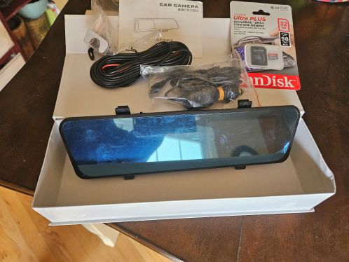 10 inch Touch Screen Mirror Dash Cam Dual Lens Front Rear Camera with 32GB SanDisk SD Card Image