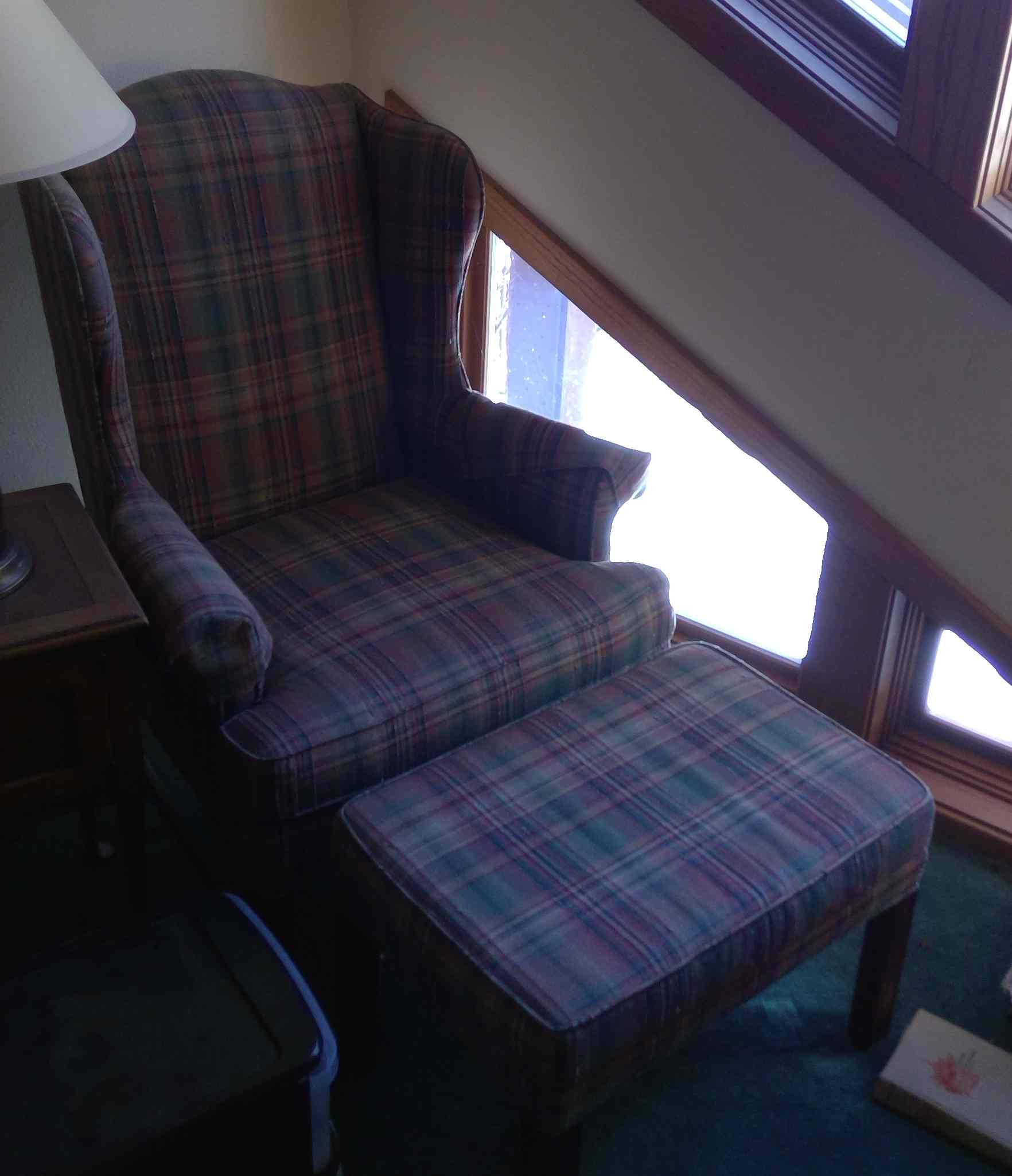 Plaid Chair and Footrest Image