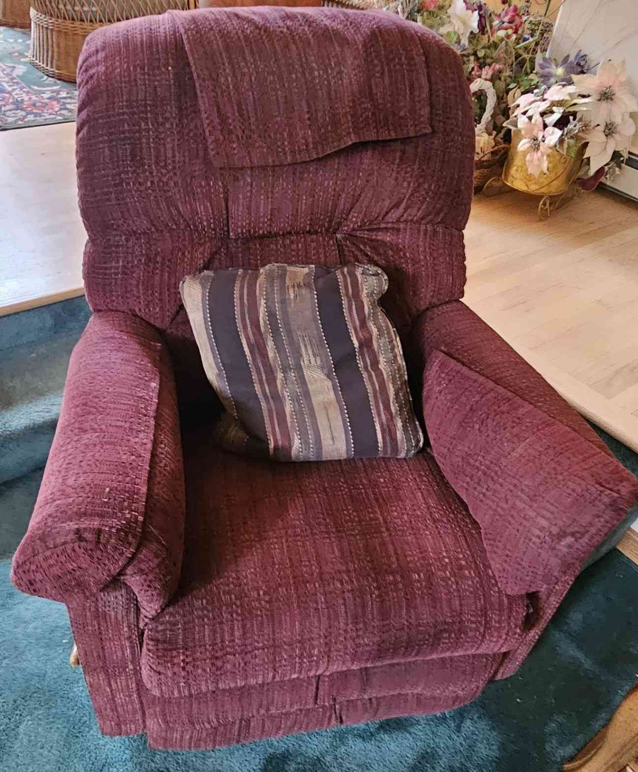 Plush Burgundy Recliner Chair - Manual Recliner Image