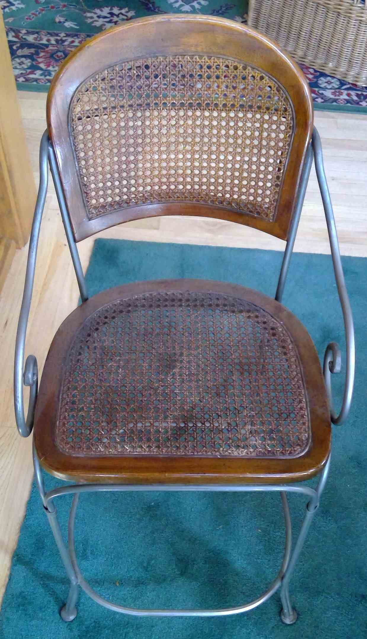 Bar Stool – Wood, Iron & Wicker Seat - 5 Total Image