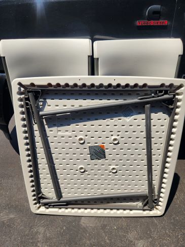 Costco Adjustable Folding Table & 2 Folding Chairs (new) Image