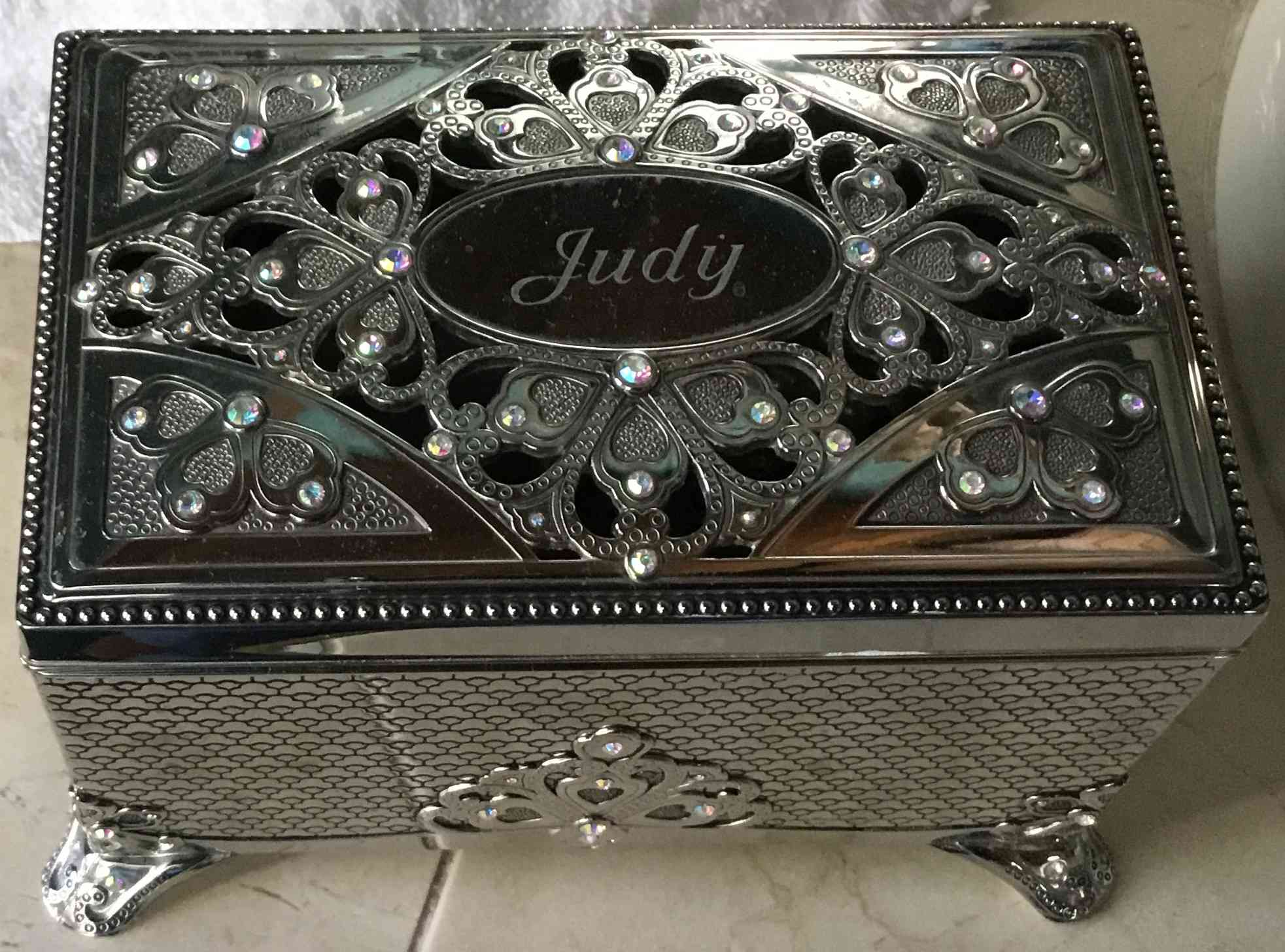 Personalized "JUDY" Things Remembered Silver w/Swarovski Crystals Jewelry Music Box Image