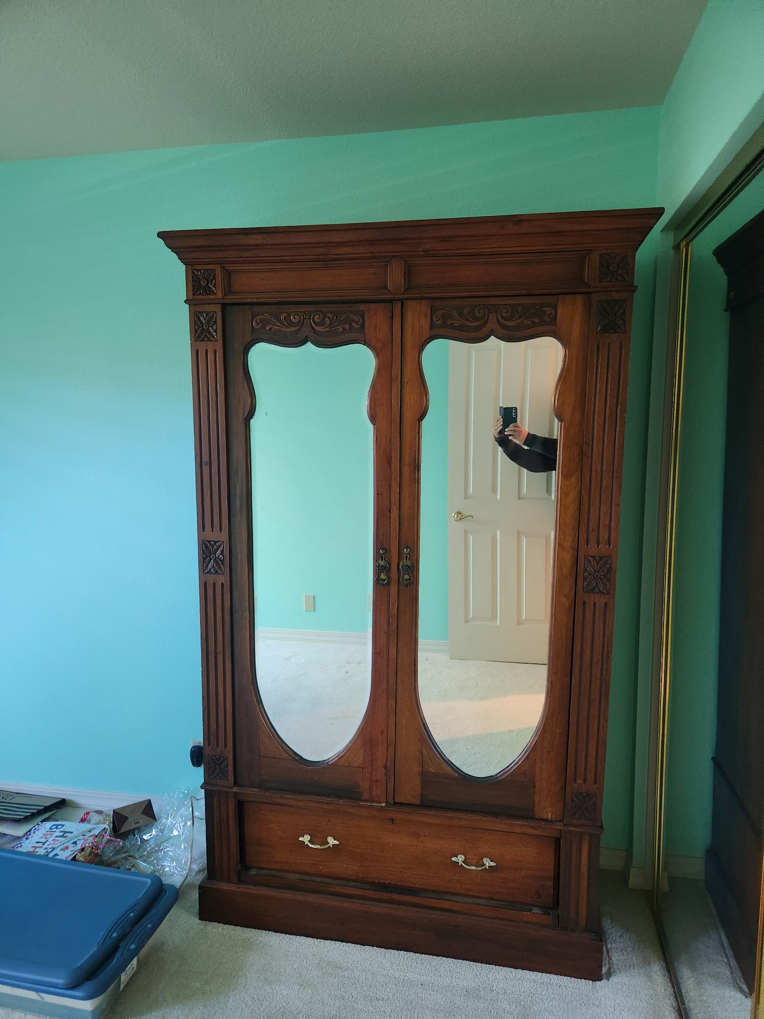 Antique Armoire with Mirrors Image