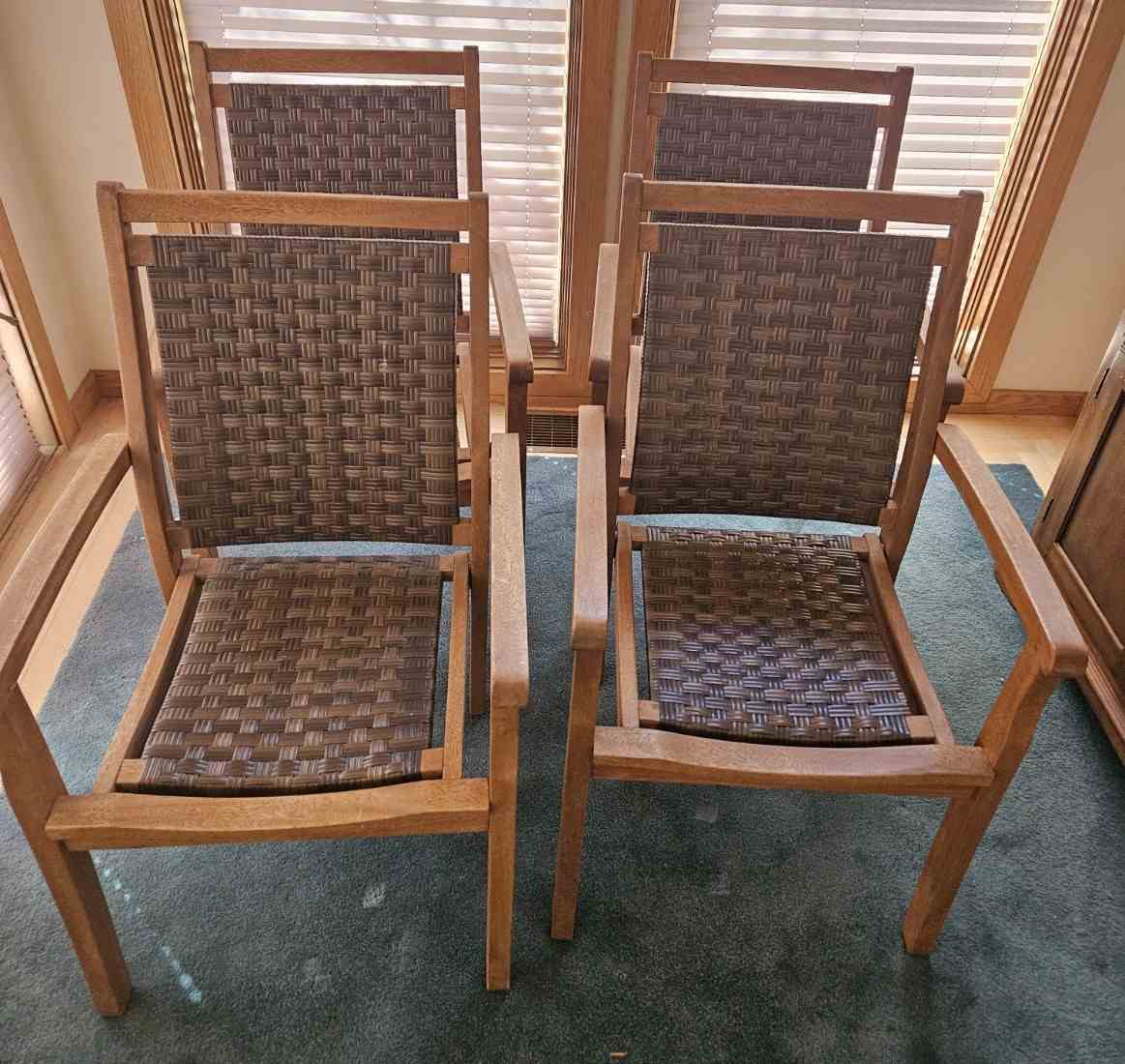4 Outdoor Interiors Wood and Wicker Chairs with Woven Seat and Back Image